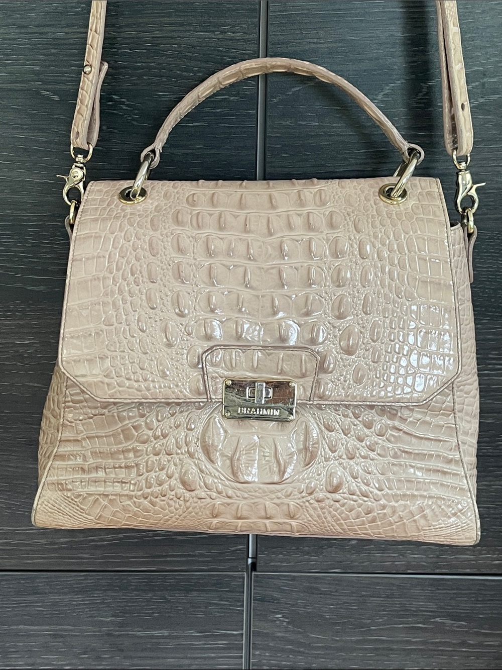 Brahmin Pinkish Beige Croc Embossed Bag